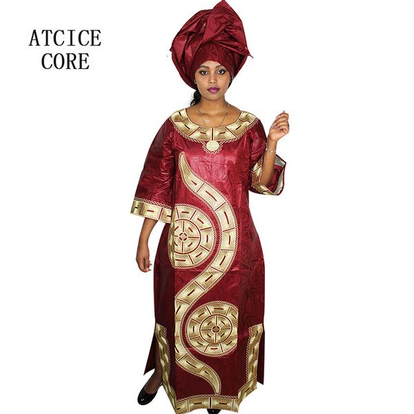 

ethnic clothing african dresses for women fashion design bazin embroidery long with scarf la009# 230227, Red