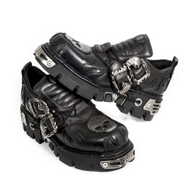 

boots gothic ankle retro metal decoration punk style rock small leather shoes round head thick sole lace up single 230227, Black