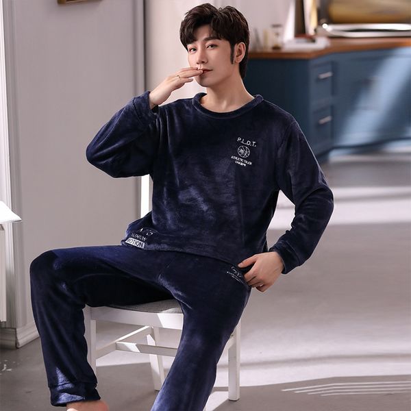 

men's sleepwear winter long sleeve thick warm flannel pajama sets for men korean loose coral velvet sleepwear pyjama homewear home clot, Black;brown