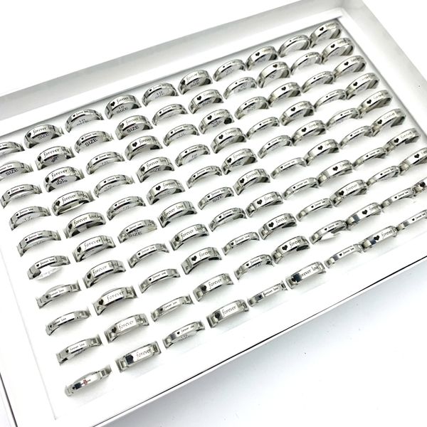 

band rings wholesale 100pcs lovers forever love men women couples fashion jewelry stainless steel 4mm 6mm wedding bands party gifts 230225, Silver