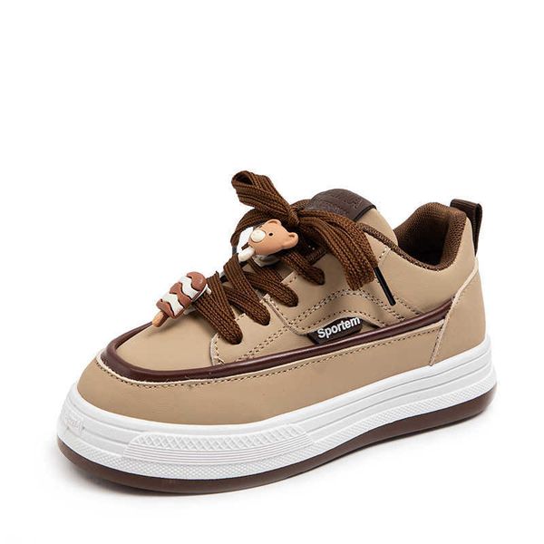 

boys' shoes 2023 spring and autumn sports shoes cute decorative casual shoes girls leather lace up korean chil1en's shoes batch, Black