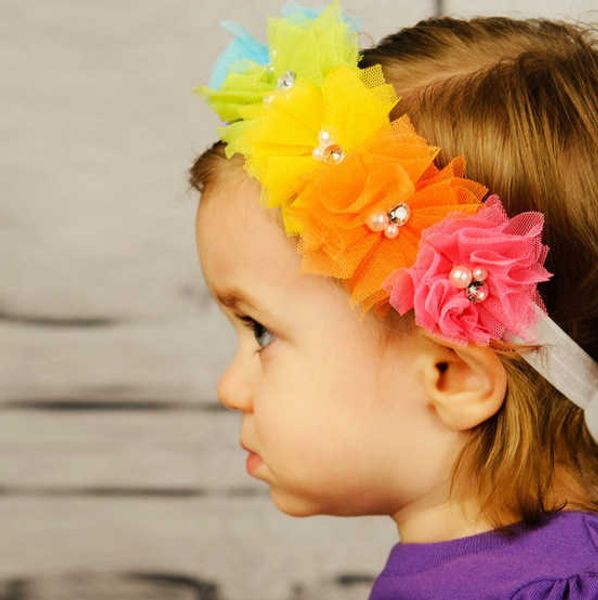 

a23 children's gauze flower hair band baby headband headdress, Silver