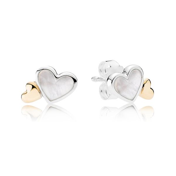 

gold plated sparkling hearts stud earring for pandora authentic sterling silver wedding jewelry for women girlfriend gift love earrings with, Golden;silver