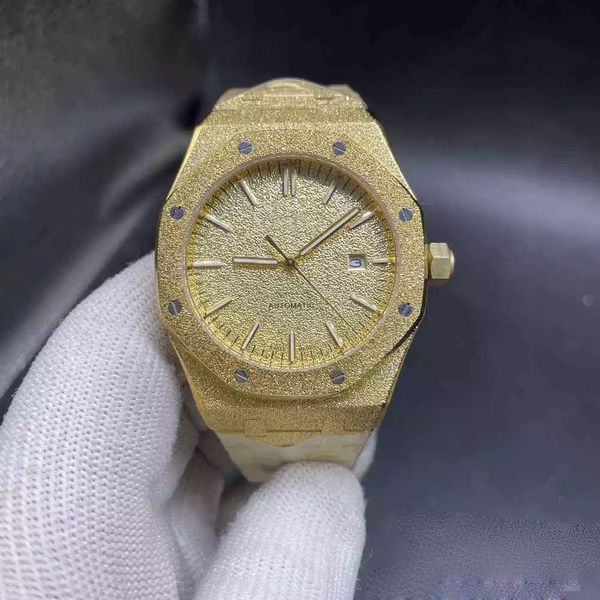 

wholesale luxury men's automatic mechanical movement watch gold frosted stainless steel material sapphire glass, Slivery;brown