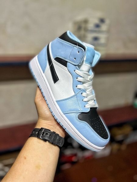 

2023 1s basketball shoes 1 mid ice blue black-sail-white girls boys athletics lifestyles casual sneakers