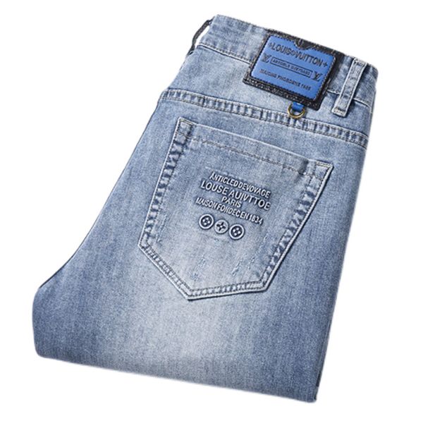 

men's jeans spring summer thin slim fit european american high-end brand small straight double f pants q9544-1, Blue