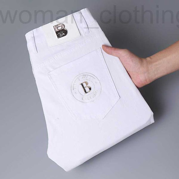 

men's jeans designer 2023 new jeans men's light luxury korean version thin elastic small foot slimming cotton pure white trousers, Blue