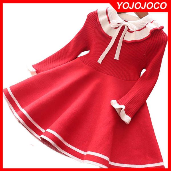 

girl's dresses girls knitted sweater dress 2-11y autumn winter new thick warm sweater dress sweet lace bow sweater girl knitted sweater, Red;yellow