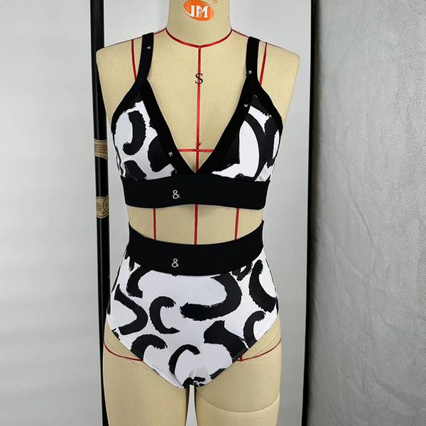 

full letter printed bathing suit beach swimwear for women ins backless outdoor vacation swimsuit, White;black