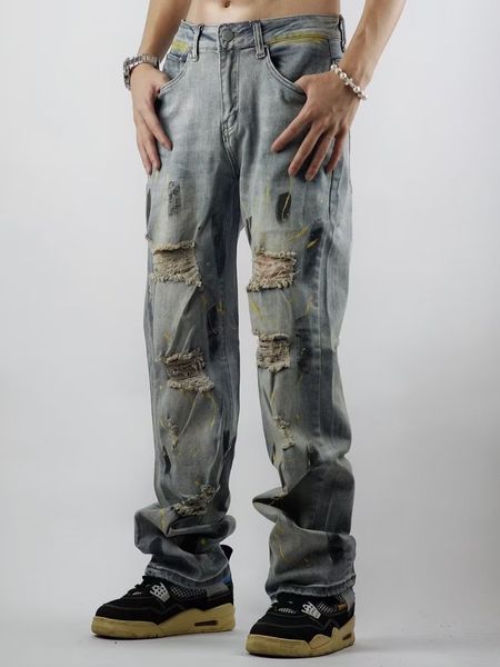 

men's jeans high street vintage broken summer vibe style straight tube loose fashion brand ins wide leg pants 230227, Blue