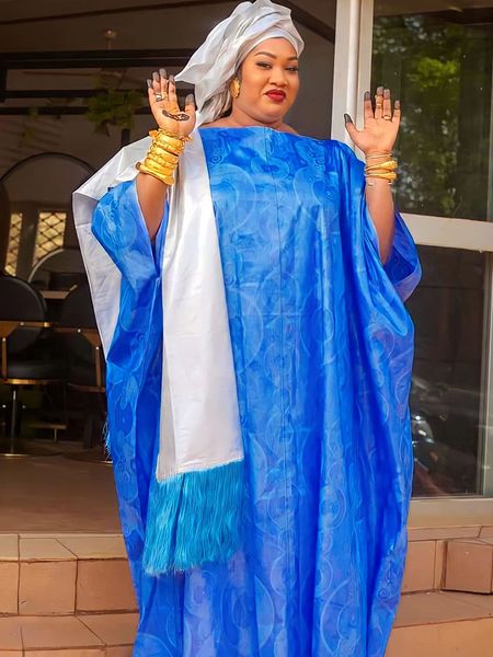 

ethnic clothing original bazin riche long dress with white shawl and scarf large size dashiki es robe for african women party outfit 230227, Red