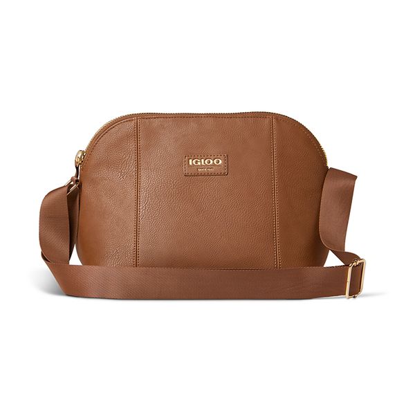 

igloo 4 can luxe crossbody soft sided cooler cognac brown compass