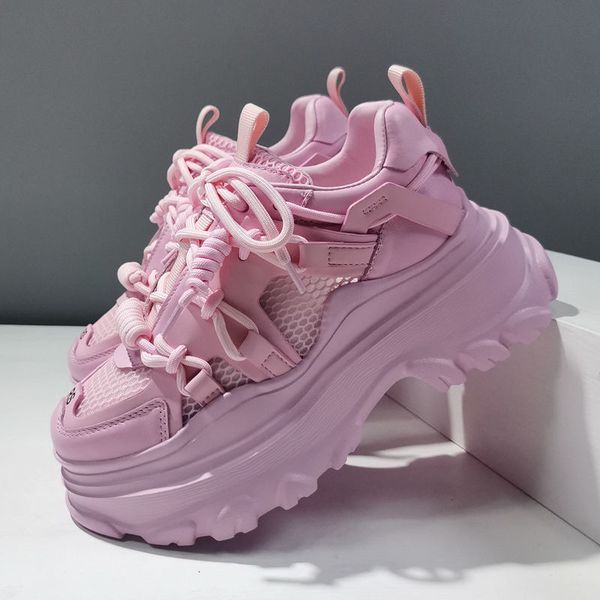 

dress shoes women leather platform sneakers spring trainers white shoes 7cm high heels wedge outdoor sport shoes breathable casual shoes 230, Black