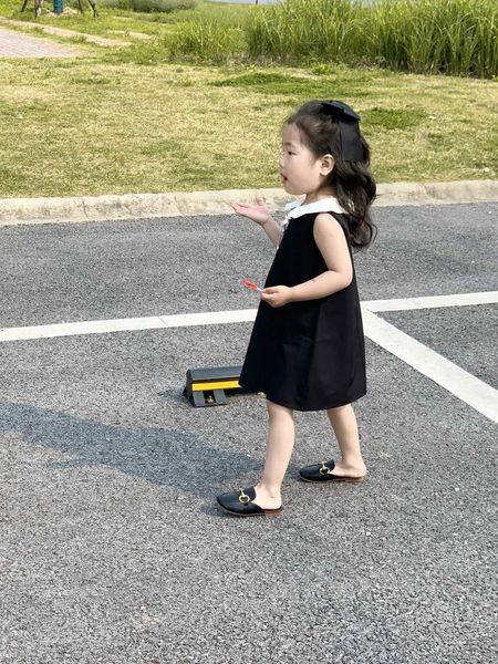 

chil1en's wear 2023 girls' spring and summer korean version of the new lotus leaf lapel vest skirt for girls' exotic princess, Blue