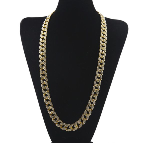 

chains iced out rhinestone gold silver miami cuban link chain men hiphop