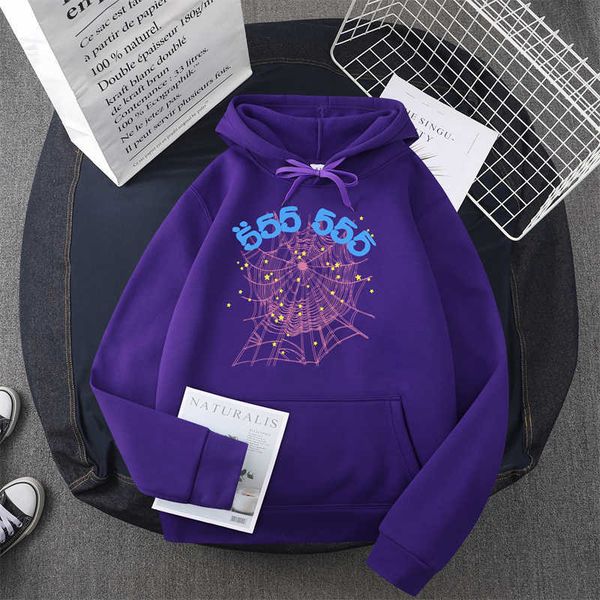 

men's hoodies sweatshirts fashion creativity sp5der 555555 angel number hoodie men women spider web pattern sweatshirt loose clothing, Black