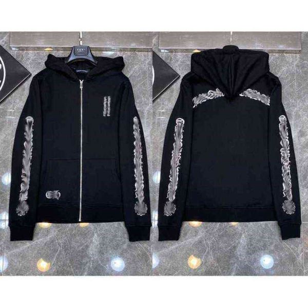 

classic mens zipper ch hoodies designer horseshoe sanskrit cross print pullover heart hooded sweatshirts sweater luxury woman jackts fate, Black