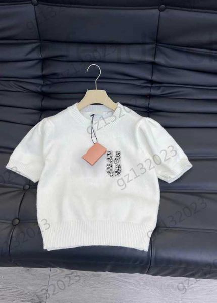 

women's sweaters designer womens chest drill letter decoration bubble short sleeve pullover knitted sweater thread round neck slim knit, White;black