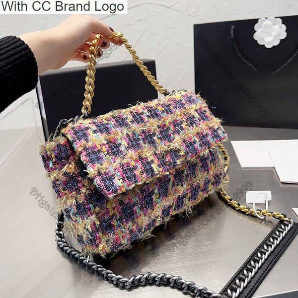 

cc brand totes fashion jumbo womens 19 designer flap bags quilted colored wool stitching luxury handbags handle portable gold hardware totes
