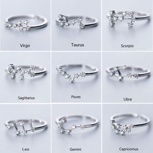

selling 12 constellations star edition ring personality zircon silver plated 12 constellations crystal rings open adjustable ring