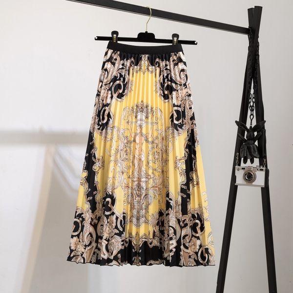 

skirts fashion cartoon pleated summer women skirts high waisted elastic long midi skirt female rok party swing a line jupe femme 230227, Black