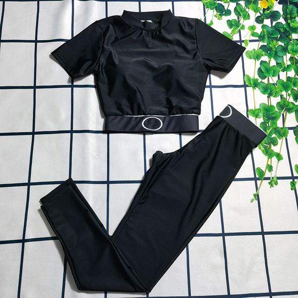 

summer women shirt tight swimsuit brand swimming clothing short sleelve swim wear slim two piece yoga outfit