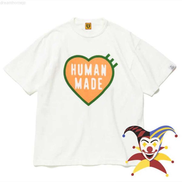 

heart print human made t-shirts men women short sleeve white black slub cotton t shirt tees 0227