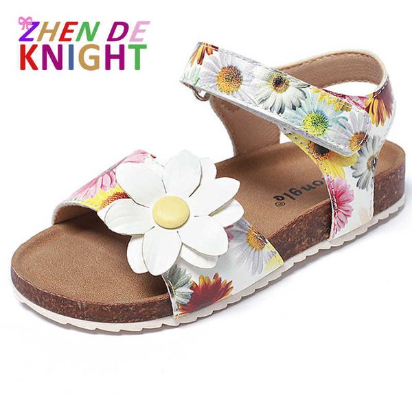 

sandals children's sandals 2022 summer kids soft sole beach shoes girls princess flower hookloop cork sandals size 2030 z0225, Black;red