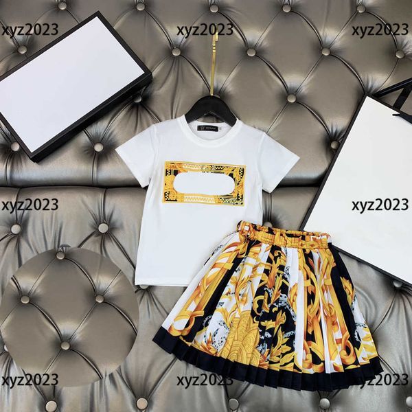 

kids clothes child sets baby 2pcs embroidered letter t-shirt and luxurious printed skirt summer tracksuit outdoor size 90-150 cm feb27, White