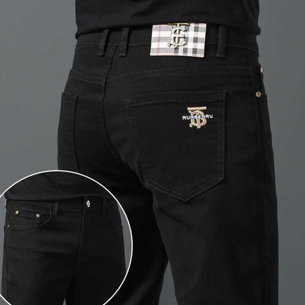 

men's jeans designer embroidered casual pure black jeans men's slim pants autumn and winter new, Blue