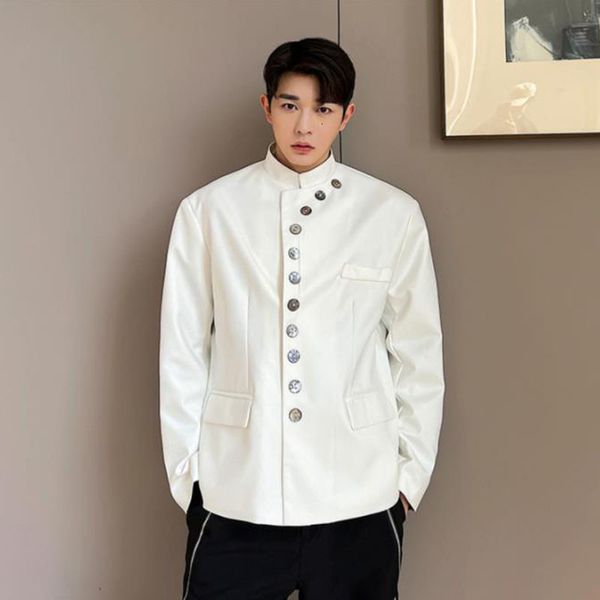 

men's suits blazers loose standing collar suit autumn fashion personality shell button modeling design casual zhongshan coat 230227, White;black