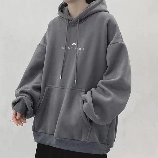 

men's hoodies sweatshirts m8xl casual hoodie little moon print pattern coat fashion oversized men clothing thicken loose cotton sports, Black
