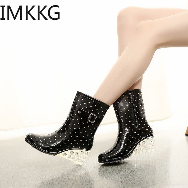 

rain boots fashion waterproof women rain boot female boots rubber jade stretch shoes leopard black multicolor printed f90302 230227, Black;red