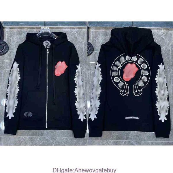 

2022 winter men print hoodies pullover sweatshirts chrome hooded hearts mens arm ch loose women chromeheart fashion style xl vi23, Black