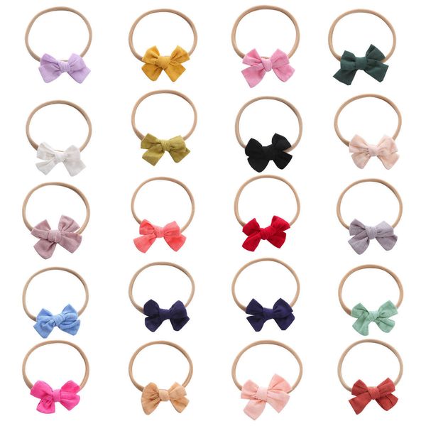 

a327 new baby hand bow headband hair accessories children's cotton and hemp bow nylon headband hair accessories, Silver