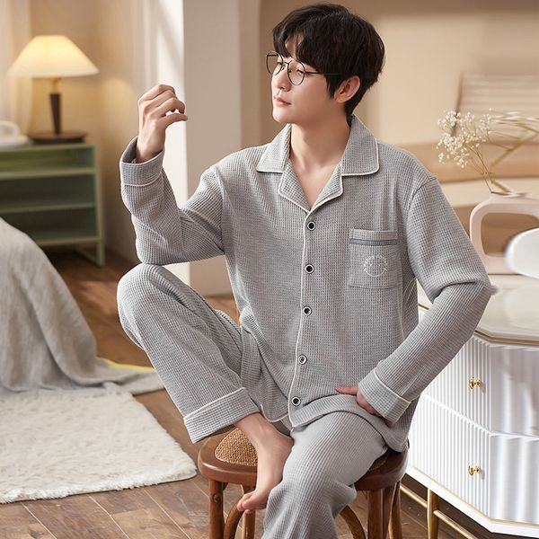 

men's sleepwear men's pajama set long sleeve trouser men autumn winter sleepwear cotton pyjamas male casual loungewear home clothe, Black;brown