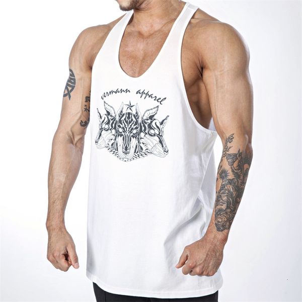 

men's tshirts jogger gym bodybuilding sports vest summer cotton printed casual fashion fitness men 230227, White;black