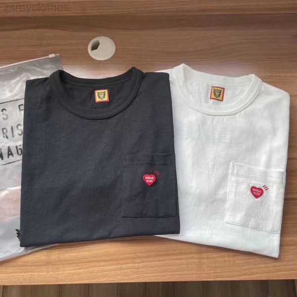 

men's t-shirts good quality human made pocket embroidery red heart tag t shirt men women summer oversize leisure t-shirt, White;black