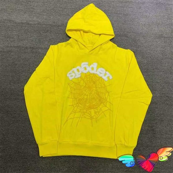 

men's hoodies sweatshirts fw yellow 555555 sp5der hoodie men women white puff print young thug spider web graphic pullovers hooded swea, Black