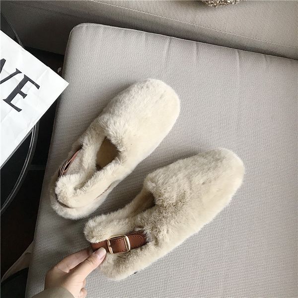 

dress shoes luxury belt buckle mink fur flats woman comfy fleeces loafers furry sneakers winter warm plush shoes women fluffy moccasins 2302, Black