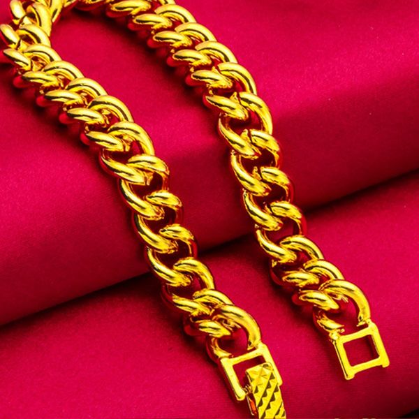 

men women bracelet chain couple jewelry 18k yellow gold filled classic fashion solid heavy single bracelet, Black