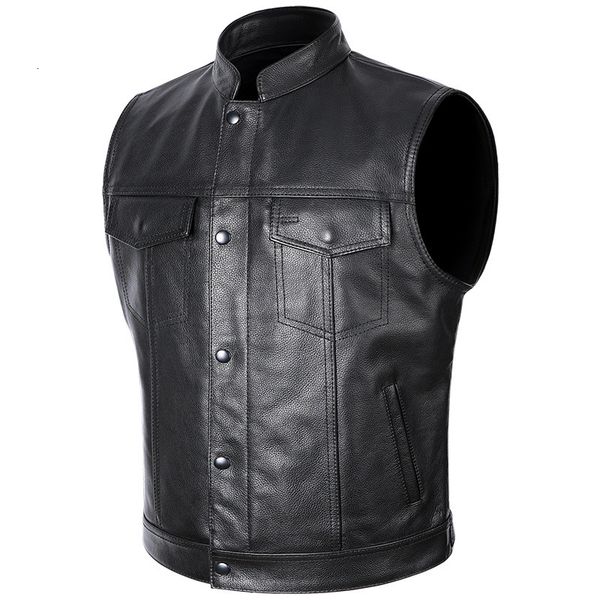 

men's vests 100 luxury genuine real classical motorcycle biker men genuine leather sleeveless jackets real cowhide motorcad 230225, Black;white