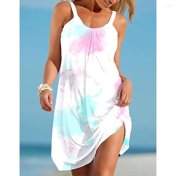 

casual dresses tie dye 3d printed beach dress elegant women sleeveless hawaii vintage party beachwear girls sling night, Black;gray
