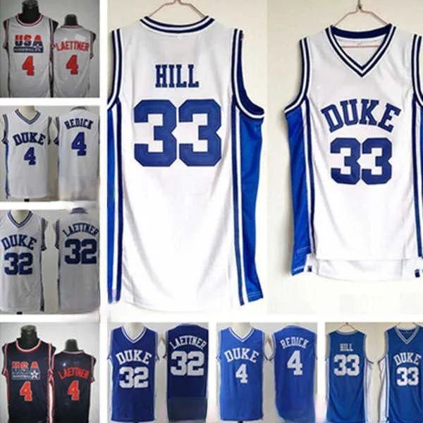 

men ncaa duke blue devils jerseys 4 jj redick 33 grant hill 32 christian laettner white all stitched college basketball jersey, Black;red