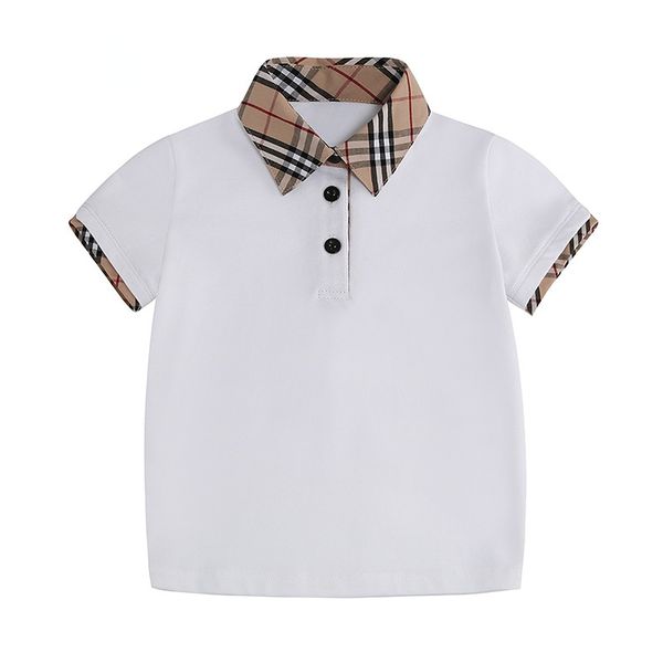 

Summer Children Kids T Shirts Short Sleeve Summer School Boys Clothes Cotton Lapel Button Tops 2, White
