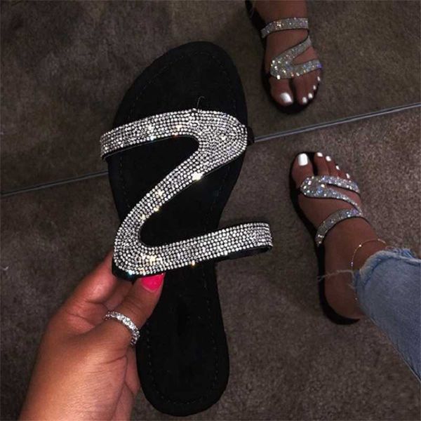 

womens shoes summer slippers flip flops new bright diamond flat bottom herringbone sandals, Black