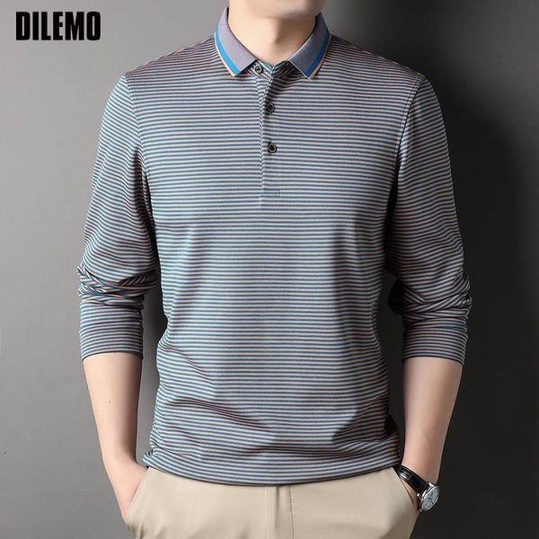 

men's polos grade fashion mens designer plain brand polo shirt regular fit casual striped korean long sleeve men clothes 230227, White;black