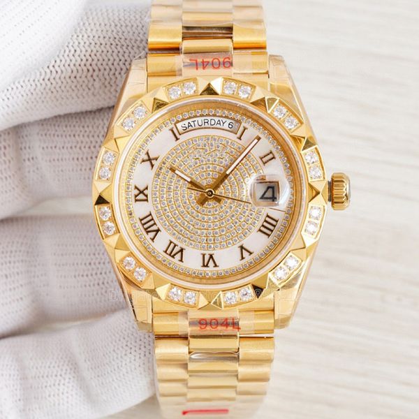 

orologio wristwatches mens automatic mechanical watches 41mm 904l full oyster yellow stainless steel diamond bezel waterproof luminous gold, Slivery;brown