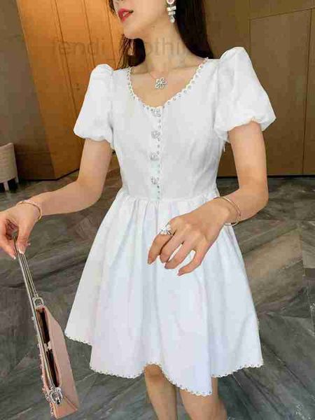 

casual dresses designer shenzhen nanyou high-end 2021 early autumn new bubble sleeve rhinestone flower button dress women tzu8, Black;gray