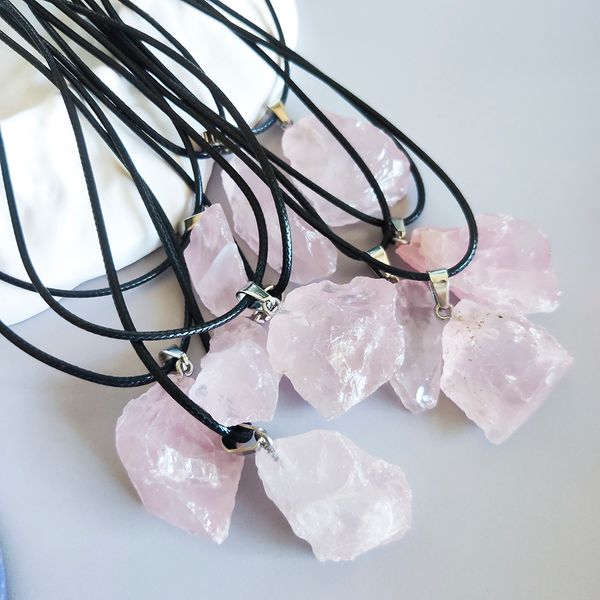 

irregular natural raw stone necklace rose quartz pendant necklace reiki energy necklace for women jewelry, Silver